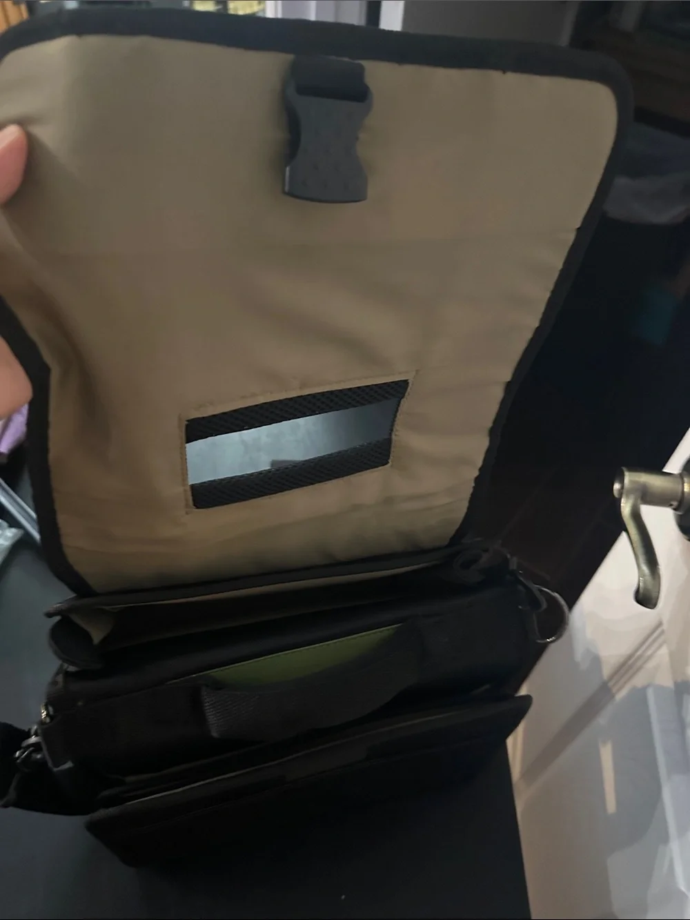 solo Black Messenger Bag with Olive Accent